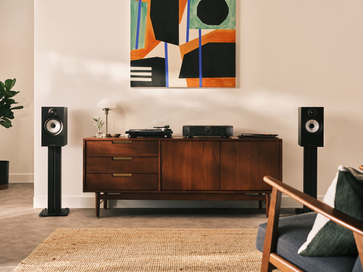 Black Model 70 sitting on wooden console