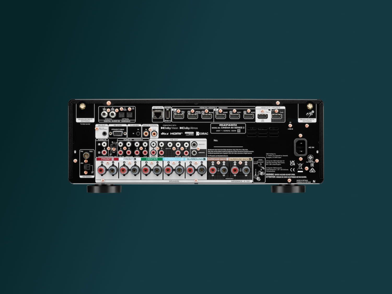 Marantz CINEMA 60 Series 2 rear panel HDMI connections and speaker connections