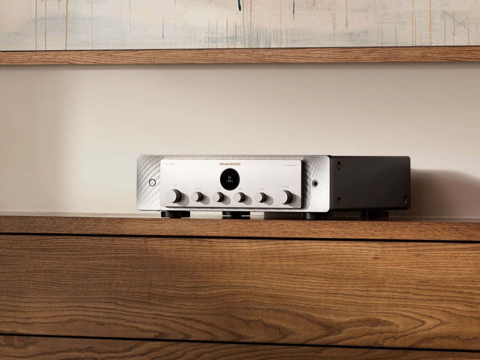 Marantz MODEL 50 Silver Gold on a credenza