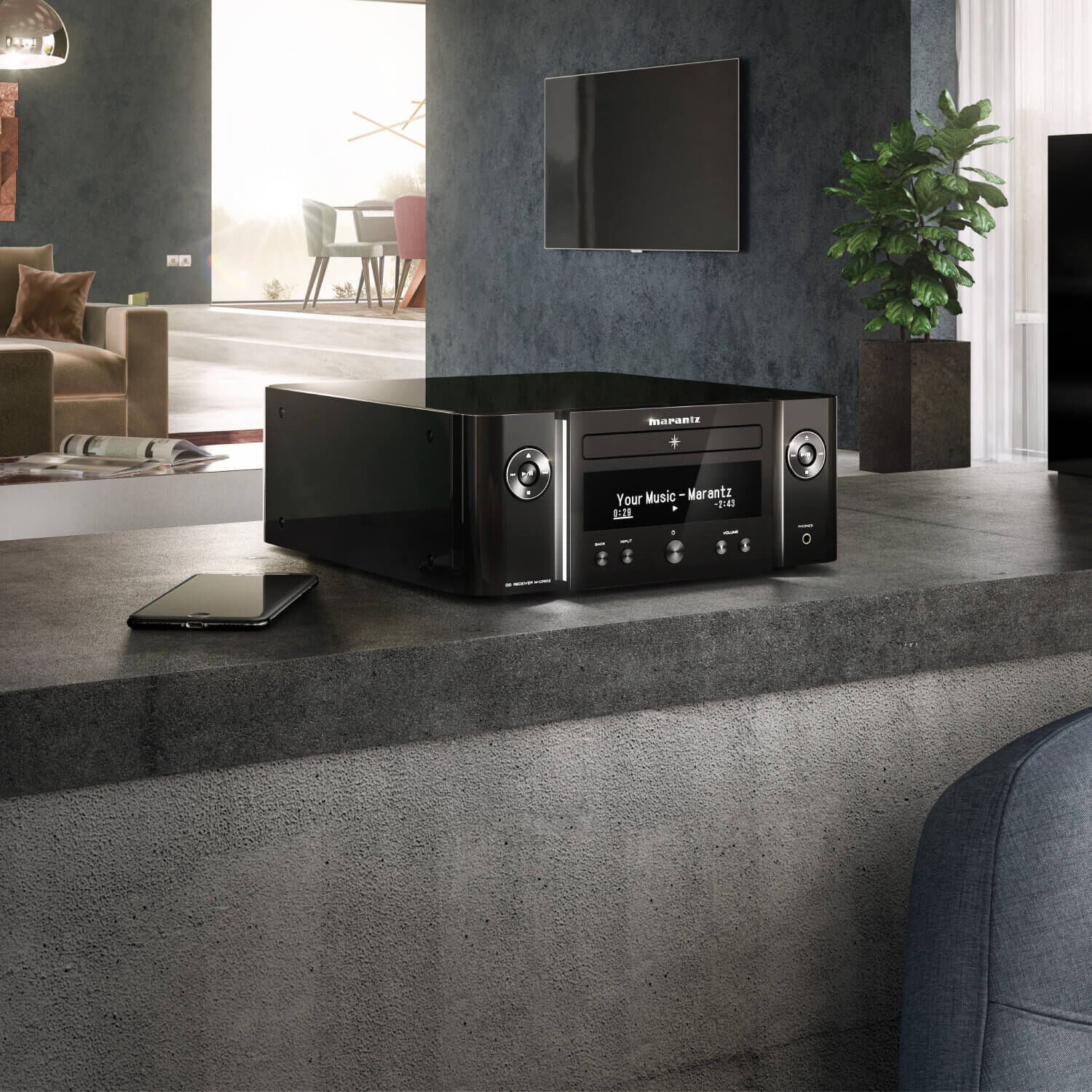 Black Network Audio Player sitting on coutner