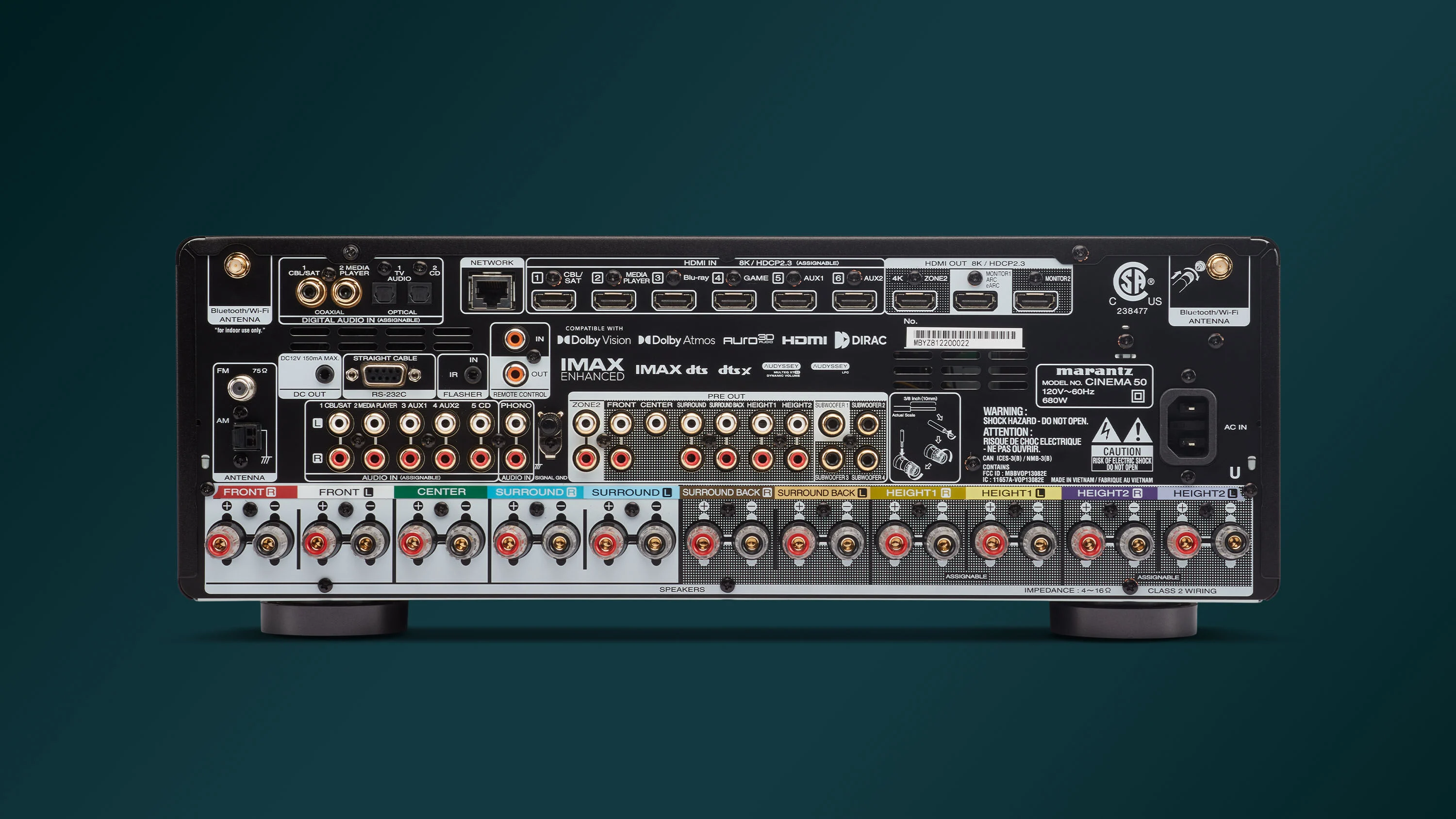 Marantz CINEMA 50 rear connections, North American model