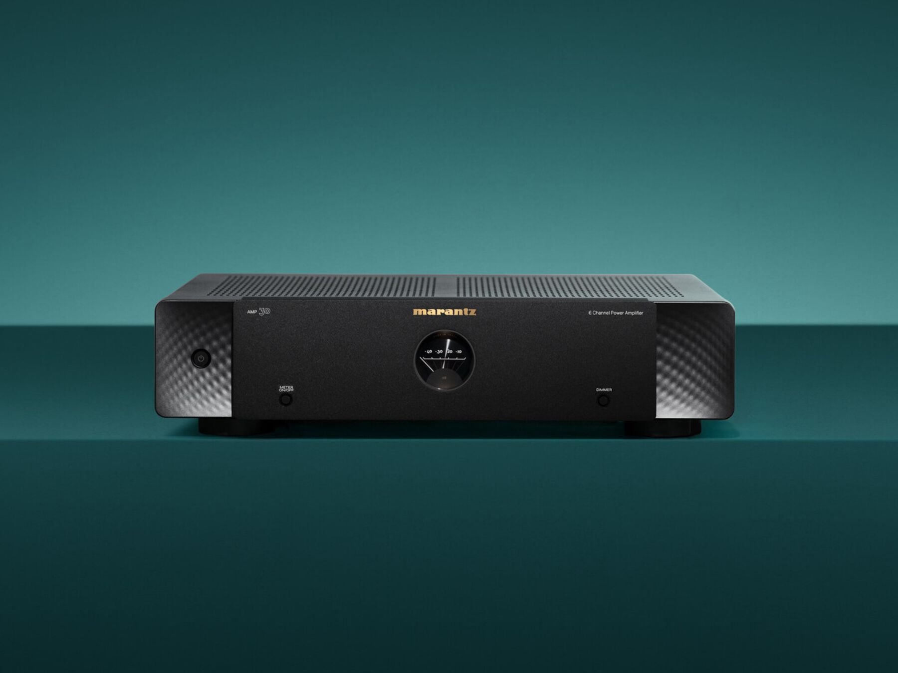 Marantz AMP 30 — Black — AMP30 - Front View with teal background